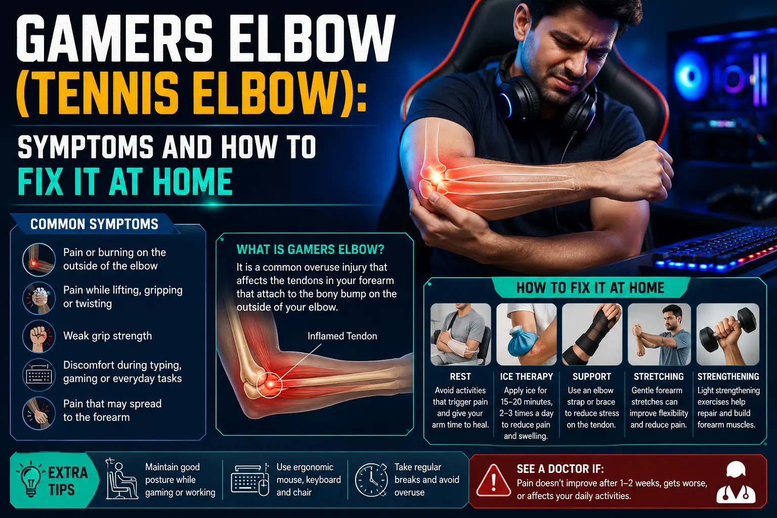 Gamers Elbow (Tennis Elbow) Symptoms and How to Fix It at Home