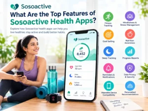 Top features of Sosoactive health apps, including fitness tracking, sleep monitoring, and wellness tools